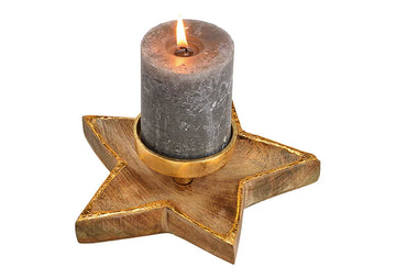 Portacandela stella di legno di mango, metallo marrone, oro - G.WURM